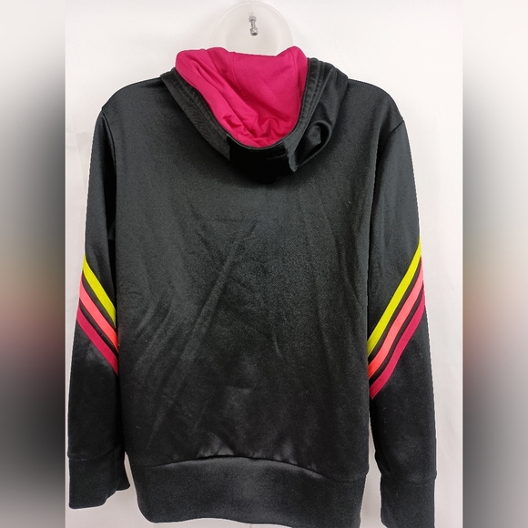 Adidas Athletic Black Zip-Up Hoodie Hot Pink and Yellow Stripes (#1,303)(C) - Picture 6 of 7
